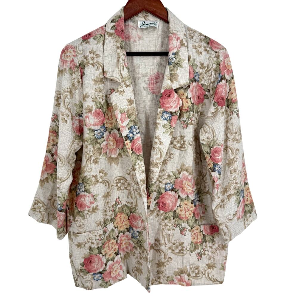 Joanna Womens Sz Medium Formal Prairie Floral Blazer Jacket Blouse Shirt Top
